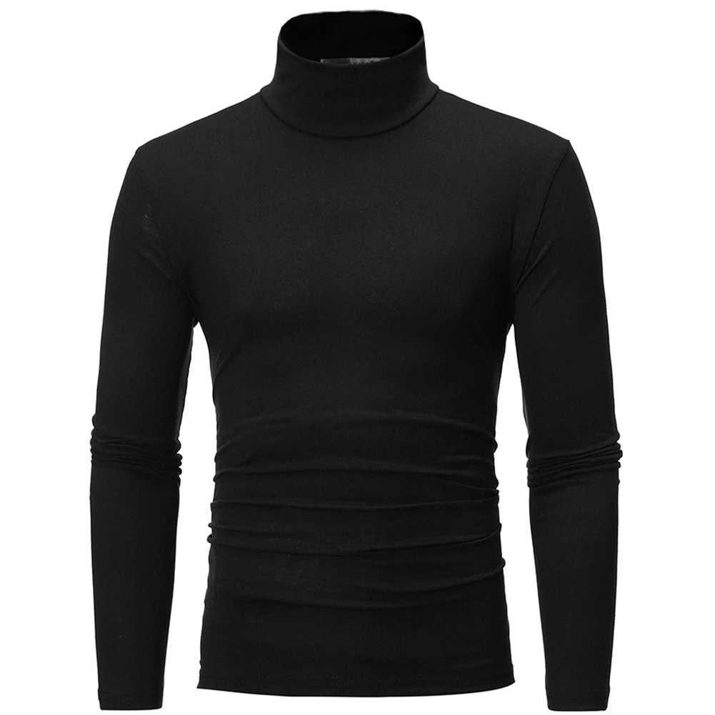 Mens solid color turtle neck long sleeved top high neck casual warm mens Camistaro Pahombre T-shirt W2411111