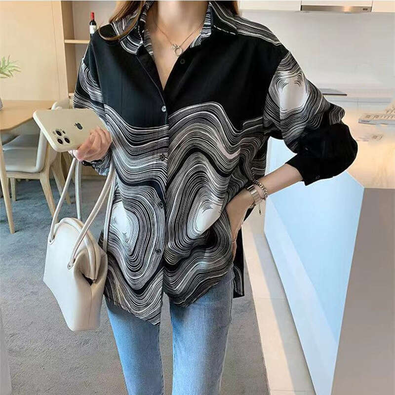 Fashionable personalized design shirt for women's autumn 2024 new Korean version loose and slimming commuting casual top trend