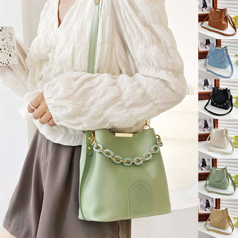 Korean Chain Leather Shoulder Casual Handbags Crossbody Bag Bucket For Women Designer Messenger Bags Sac