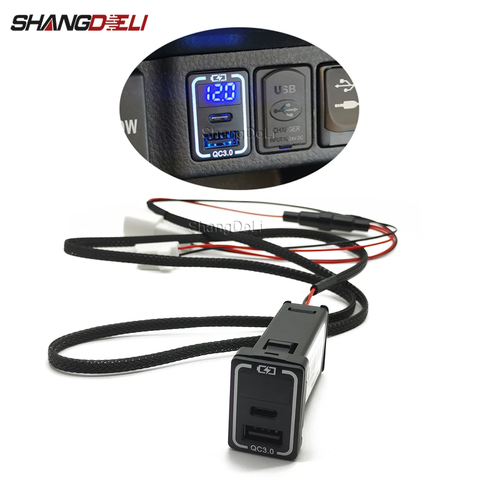 QC3.0 Car USB Port Fast Charger TYPE-C PD Smartphone Charging Adapter LED Light For Toyota Camry Land Cruiser 200 RAV4 Corolla c1cfa 5 37066