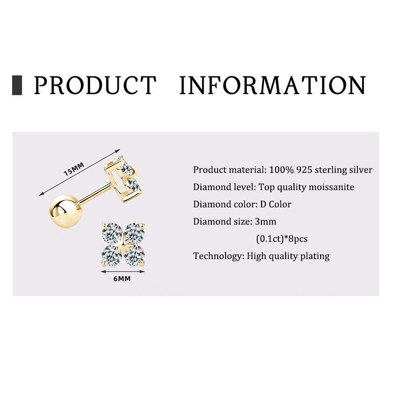 QXTC Moissanite Stud Earrings Korean Elegant Four Leaf Clover Earrings Trendy Women's Earrings 2023 Weddings Romantic Jewelry bfc3e