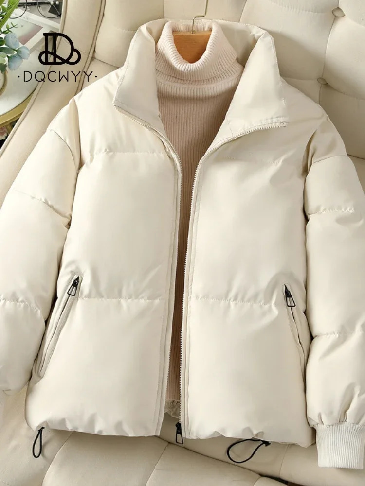 Womens Winter Cotton Jacket Loose Slim Warm Bread Clothing Short Zipper Monochromatic Coat Parkas Tops 2024 241108
