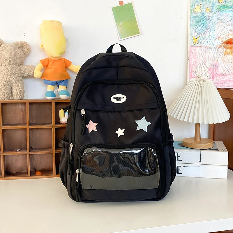Japanese Y2k Aesthetic Star Transparent Backpack Womens Student Leisure Kawaii Star Schoolbag High Capacity Preparatory Backpack 241111