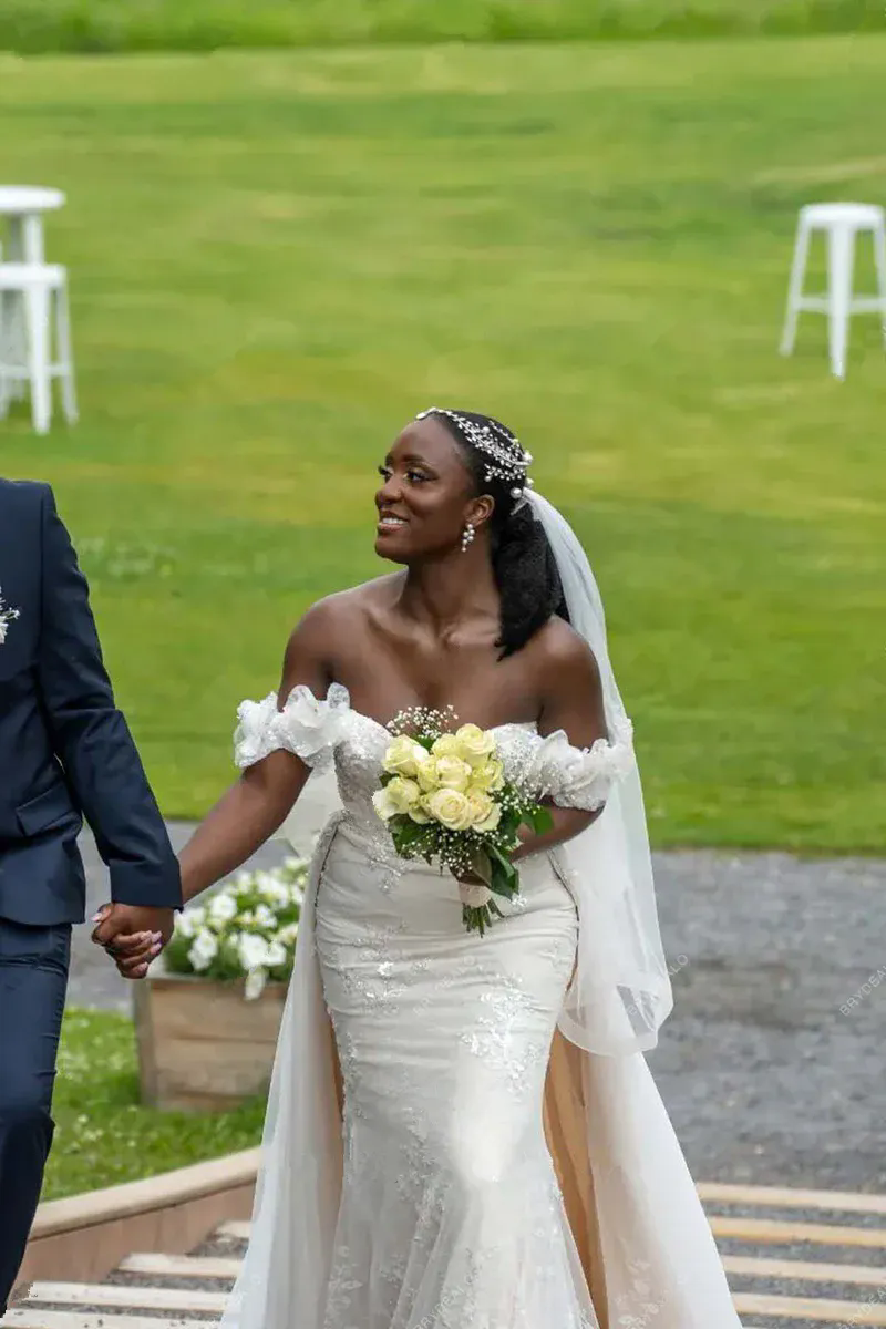 Luxury Aso Ebi Mermaid Wedding Dresses for Bride Plus Size Bridal Gowns with Detachable Train Overskirts Formal Women Brides Dress Plus Size Vestido D