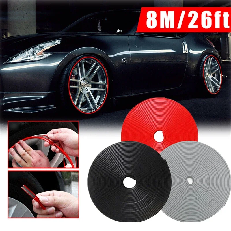 8M/Roll Rim Blades Car Vehicle Wheel Rims Protectors with Tape Decor Strip Tire Guard Line Rubber Mounding Trim Car Stickers