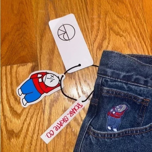 Harajuku Streetwear Polar Big Boy Dark Blue Jean Shorts Y2K Hip Hop Cartoon Graphic Embroidery Baggy Denim Gym Shorts Men 240409