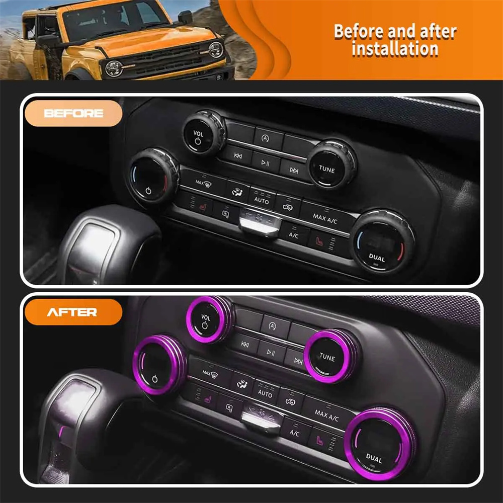 6PCS/SET Gear Cover Air Conditioning Headlight Switch Knob Decorative For Ford Bronco 2023 Accessories Auto Interior