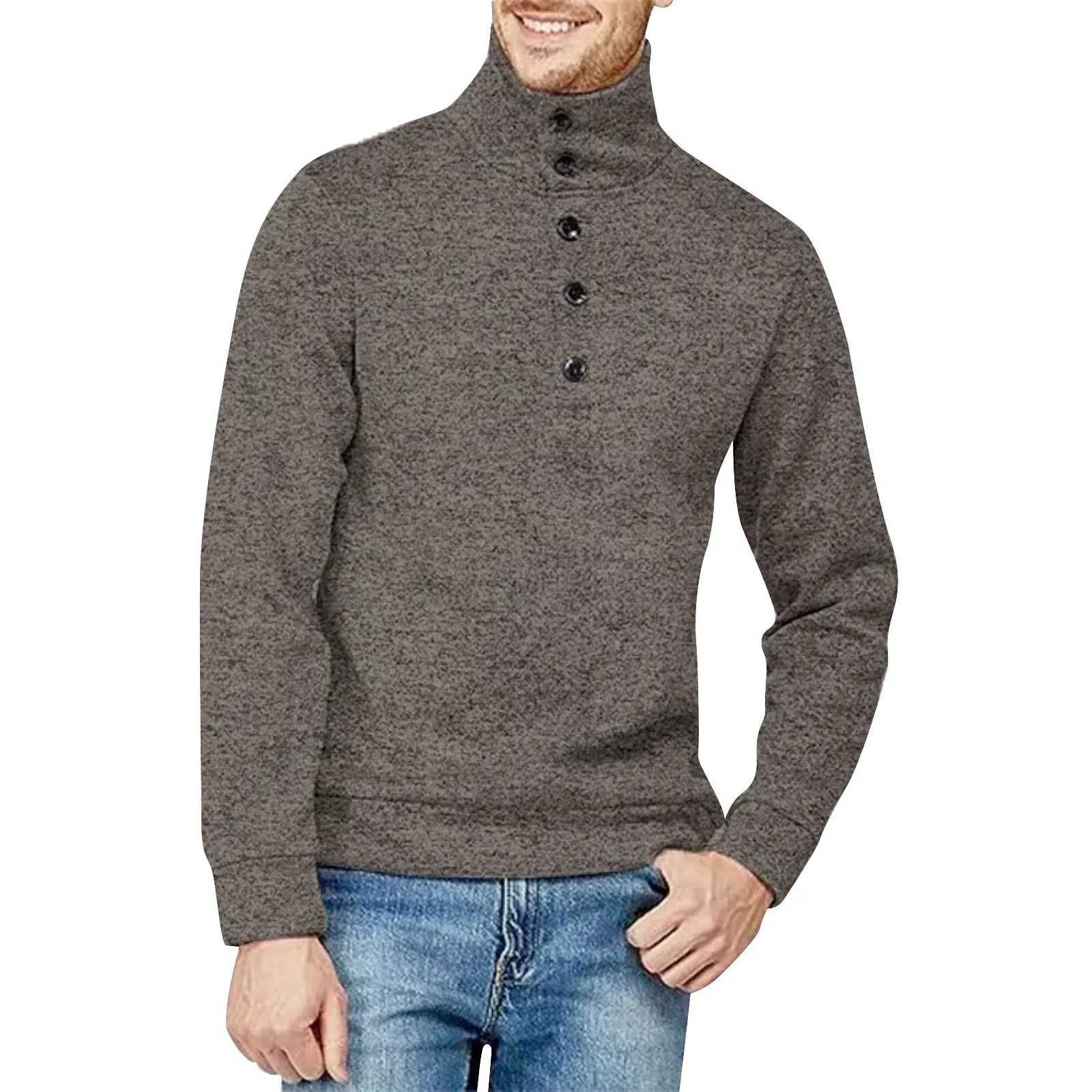 New Lanhua Mens Autumn Top Button Down Turtle Collar Knitted Sweater Long Sleeve Mens Casual T-shirt W2411111