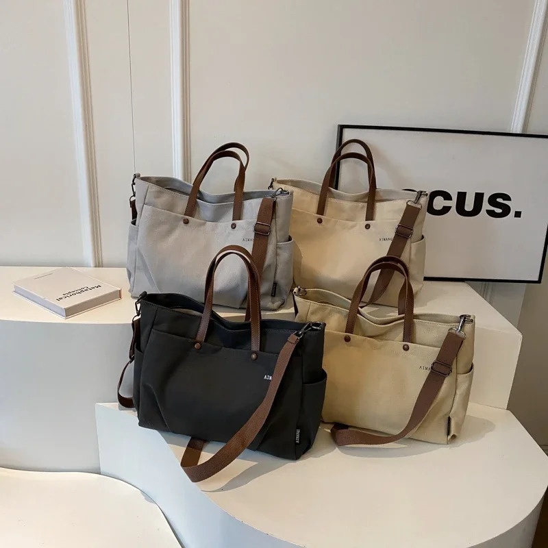 Solid color casual canvas womens cross body bag fashionable simple large capacity zipper multifunctional handbag 241111