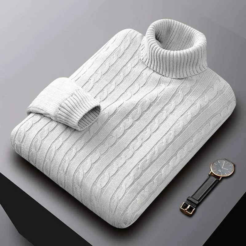 Solid color mens turtle neck sweater trend Korean style loose large casual knitting floral casual mens clothing W2411111