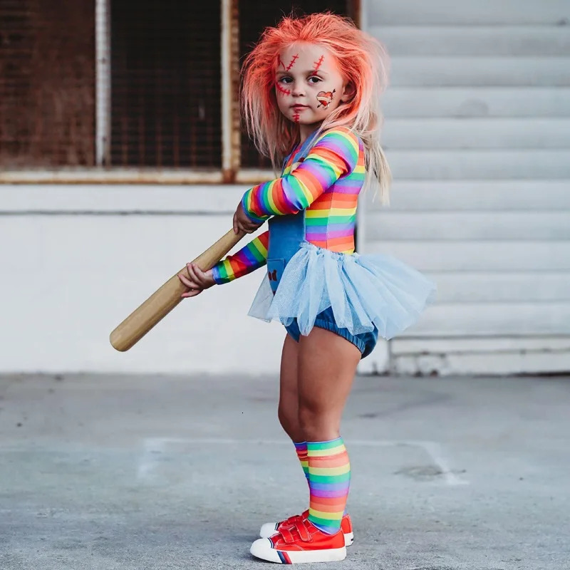 Baby Girl Boy Halloween Clothes Set RomperLong Sleeve Shirt 2PCS Child Chucky Doll Evil Bodysuit Costume Baby Clothes 2-7Y 240329