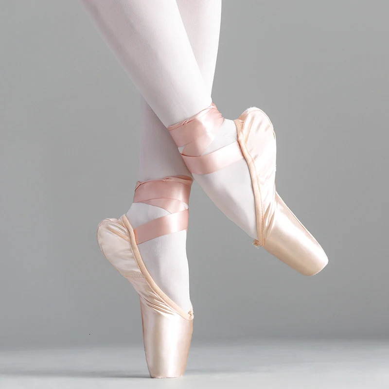 Girl ballet dancer Pointe shoes pink womens satin professional ballet shoes 241111