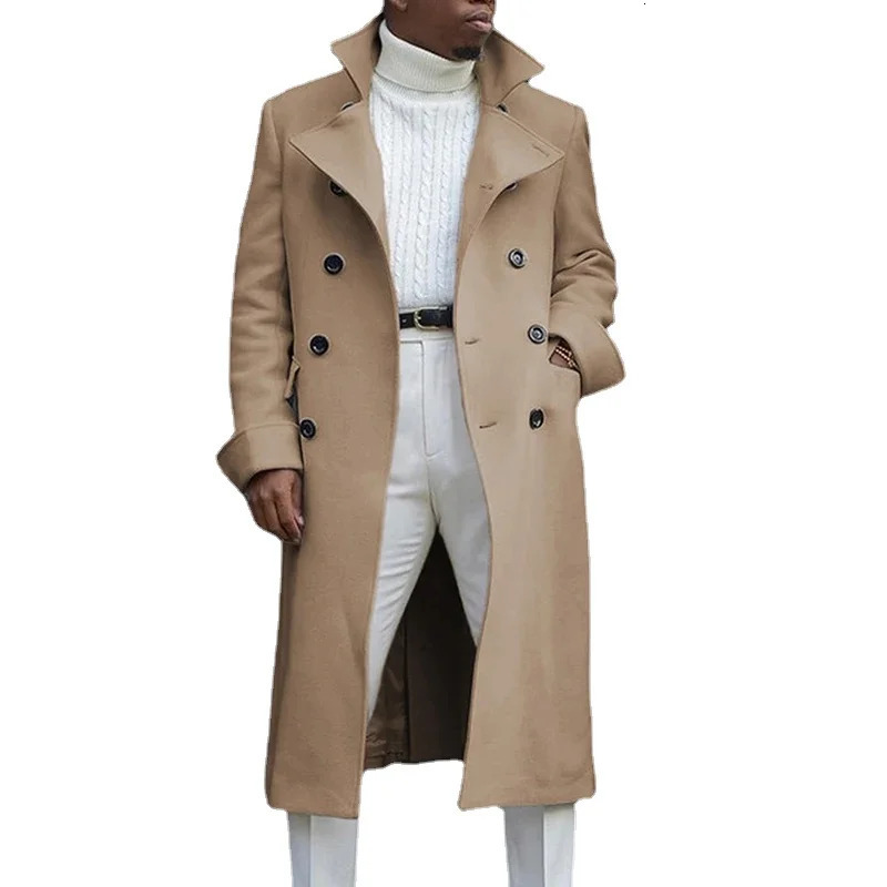 Fashionable white long jacket trench wool blend mens coat long trench coat double chest coat streetwear party loose jacket 241112