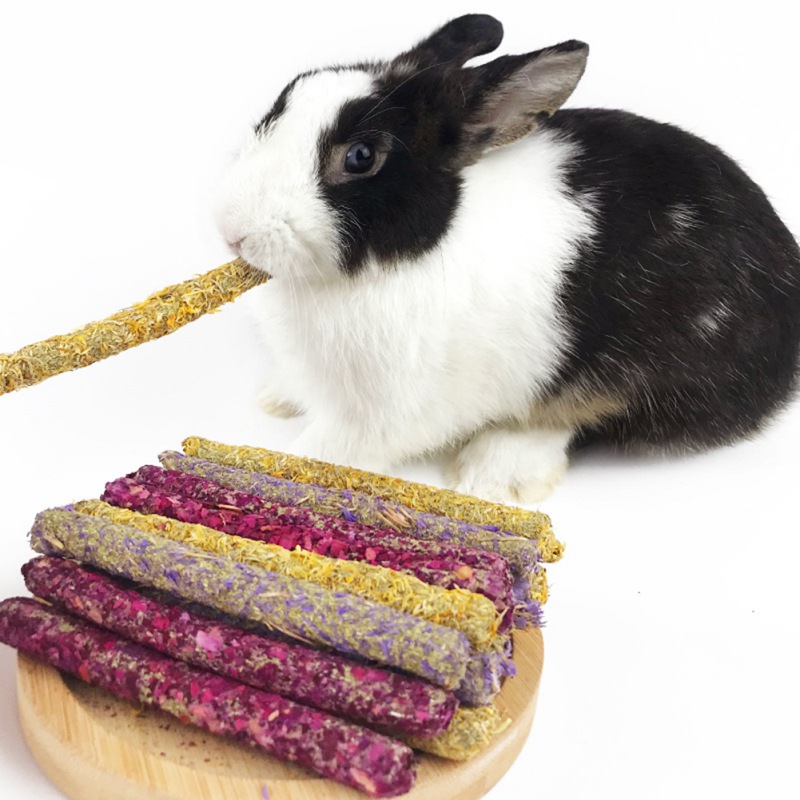 6Pcs Pets Hamster Rabbit Teeth Grinding Chew Toys Rose, Calendula, Lavender Stick Molar Natural Grass Clean Molar Snacks