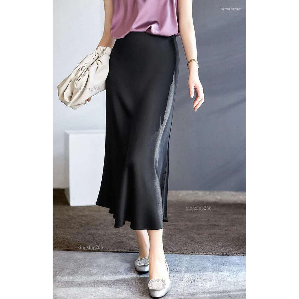 Silk Satin Dresses For Women High Waisted Skirt A-Line Elegant Summer Pink Midi Korean Style