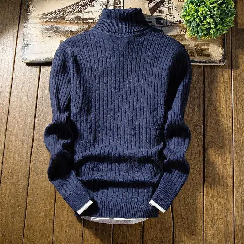 Winter high neck thick warm sweater mens Turtleneck brand mens sweater ultra-thin fit pull-out mens knitted mens double neck 3XL W2411111