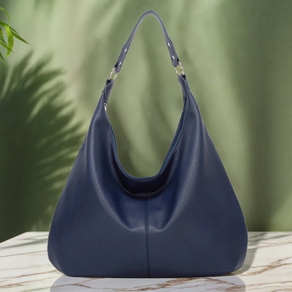 Hobo Bag for Women with Zipper Slouchy Bag PU Leather Multi Pockets Tote Purse Solid Crescent Bag for Work Travel 241111