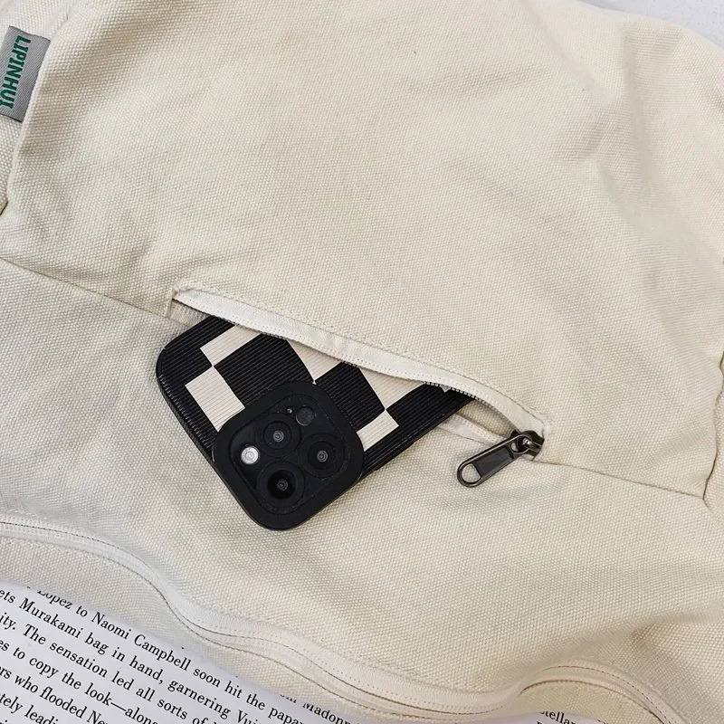 Large capacity womens canvas textile homeless lazy shoulder bag student aesthetics Y2K Grunge school laptop side bag 241111