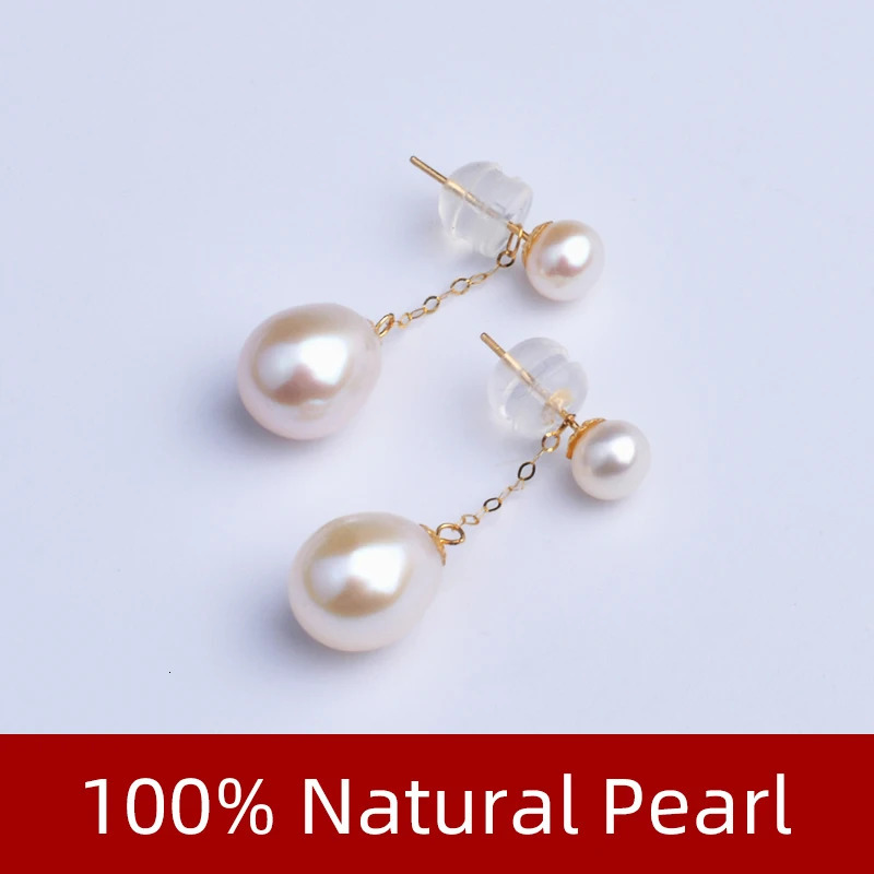 XF800 Real 18K Gold Earrings Exquisite Jewelry AU750 Natural Freshwater Pearl Round Party Gift E663 241112
