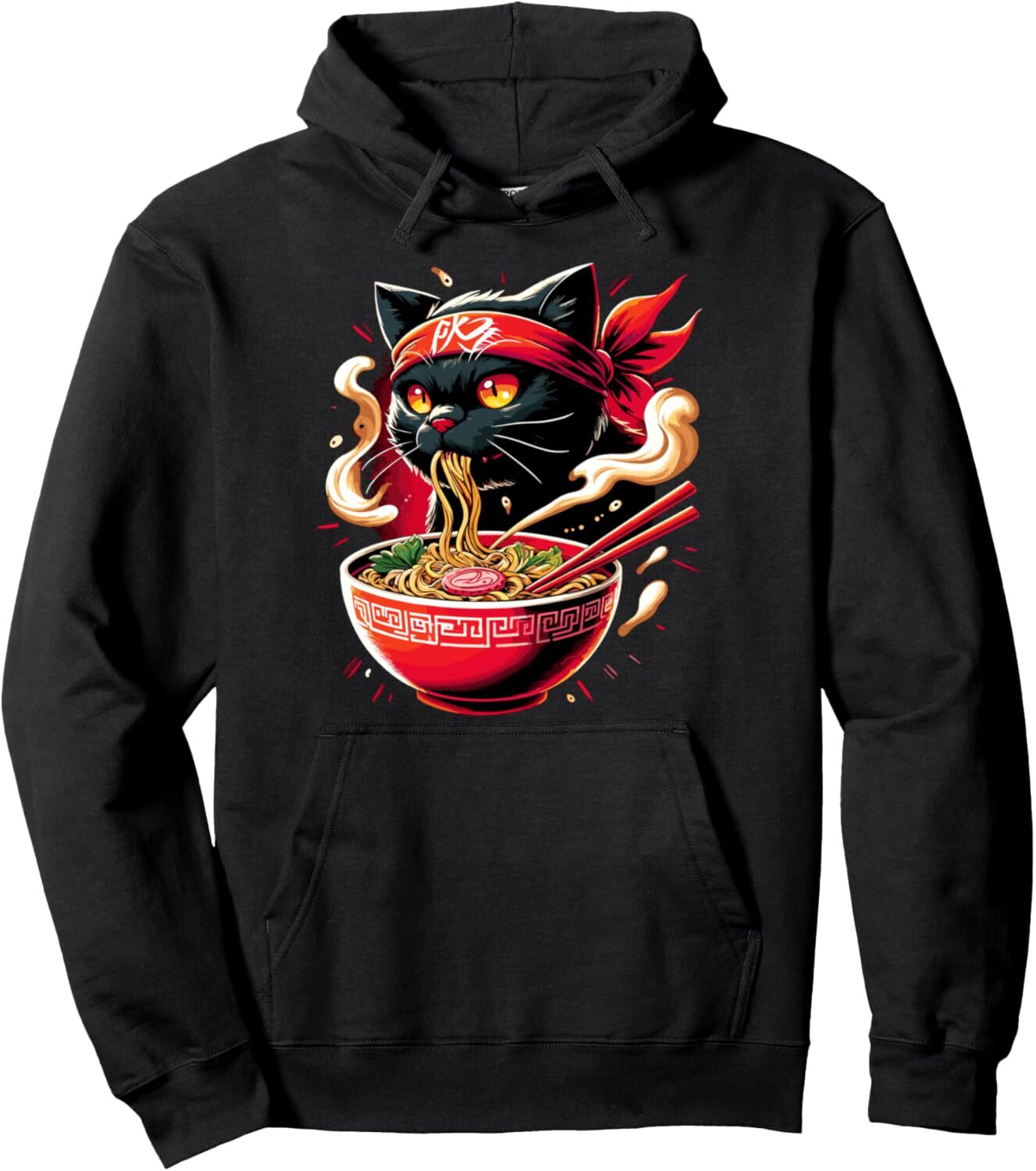 Hoodie for Mens Womens Cat Ramen Noodle Japanese Anime Manga Kawaii Cat Pullover Hoodie Graphic Hoodies sweatshirt
