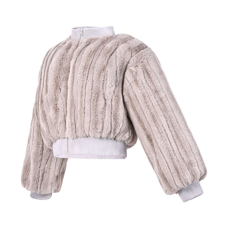 shanshi fur coat women Autumn and winter rabbit short standing collar striped imitation fur plush warm jacket for women