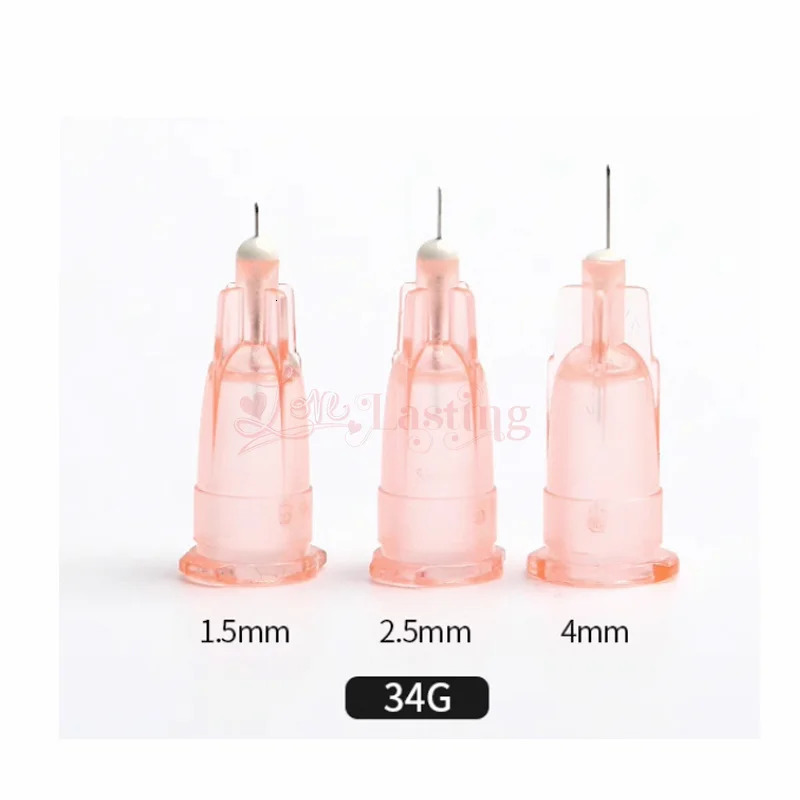 100PCS/Box 34G 1.5mm 2.5mm 4mm 8mm Tattoo Needle Transparent Syringe Non toxic Needle Small Tooth Rinse Parts 241202