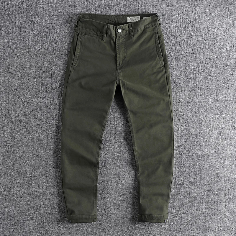 3316# Spring and Autumn American Retro Woven Twill Cargo Pants Mens Simple 100% Cotton Washed Old Slim Straight Trousers 241112