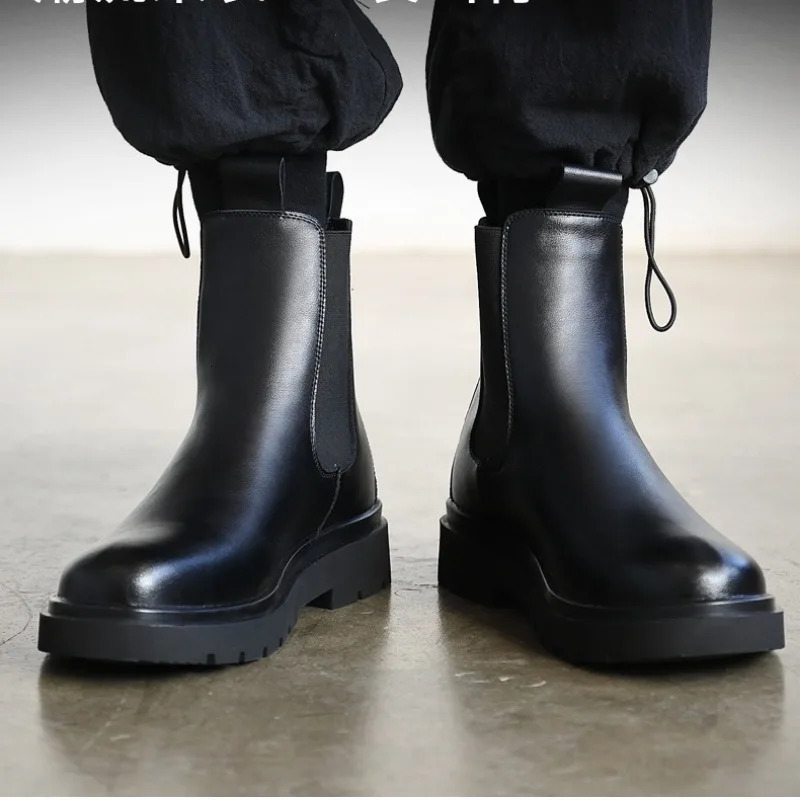 British Soft Leather Slip-on Mens Chelsea Boots Soft-soled Autumn Winter er Shoe Fashion Black Casual Ankle Boots Men 241112