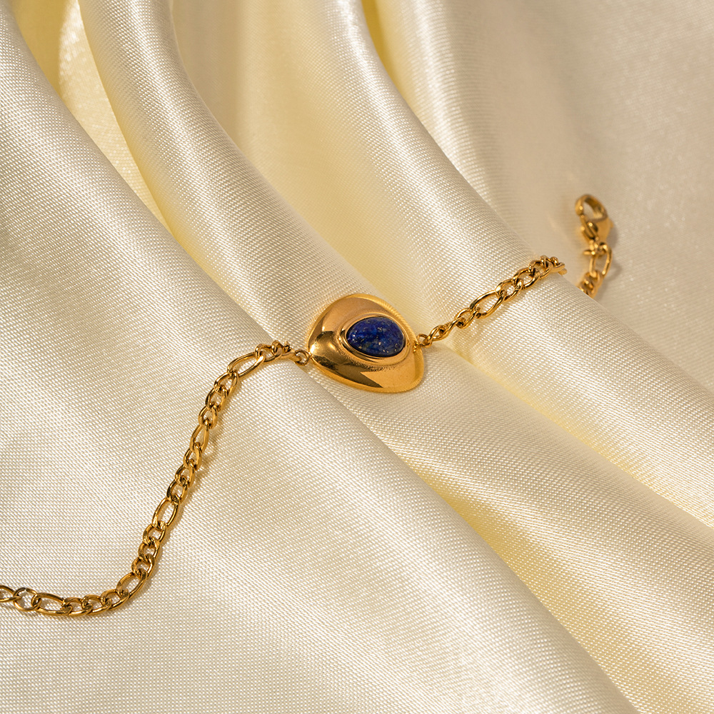 Minimalist Designer Bracelet for Women Plated 18k Gold Stainless Steel Lapis Lazuli Triangle Inlaid Lapis Lazuli Pendant Bracelet Wholesale of Daily J