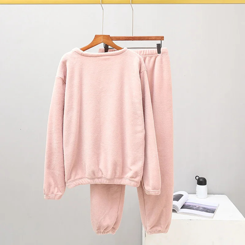 Womens winter flannel pajama set wool pajama thick warm velvet womens set autumn sportswear womens pajama 241112