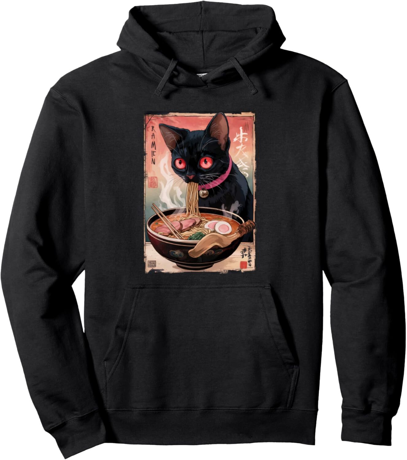 Hoodie for Mens Womens Cat Ramen Noodle Japanese Anime Manga Kawaii Black Ramen Cat Pullover Hoodie Graphic Hoodies sweatshirt