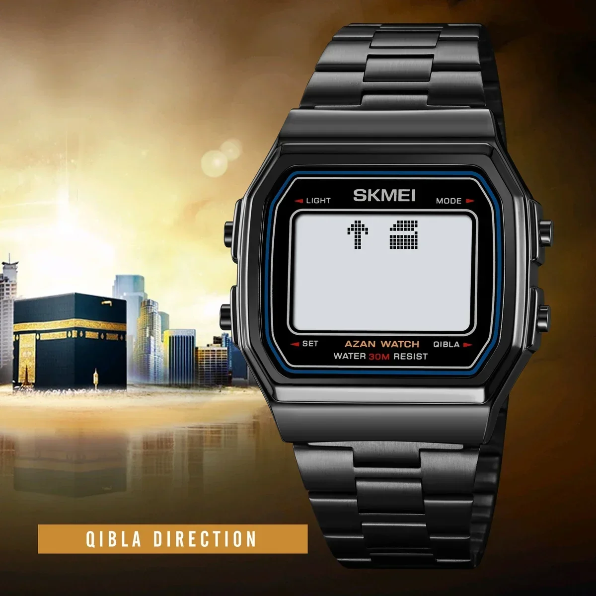 SKMEI Back Light Display Stopwatch Sports Watches Mens Muslim Prayer Azan Compass Alarm Hijri Islamic Digital Wristwatches 2113