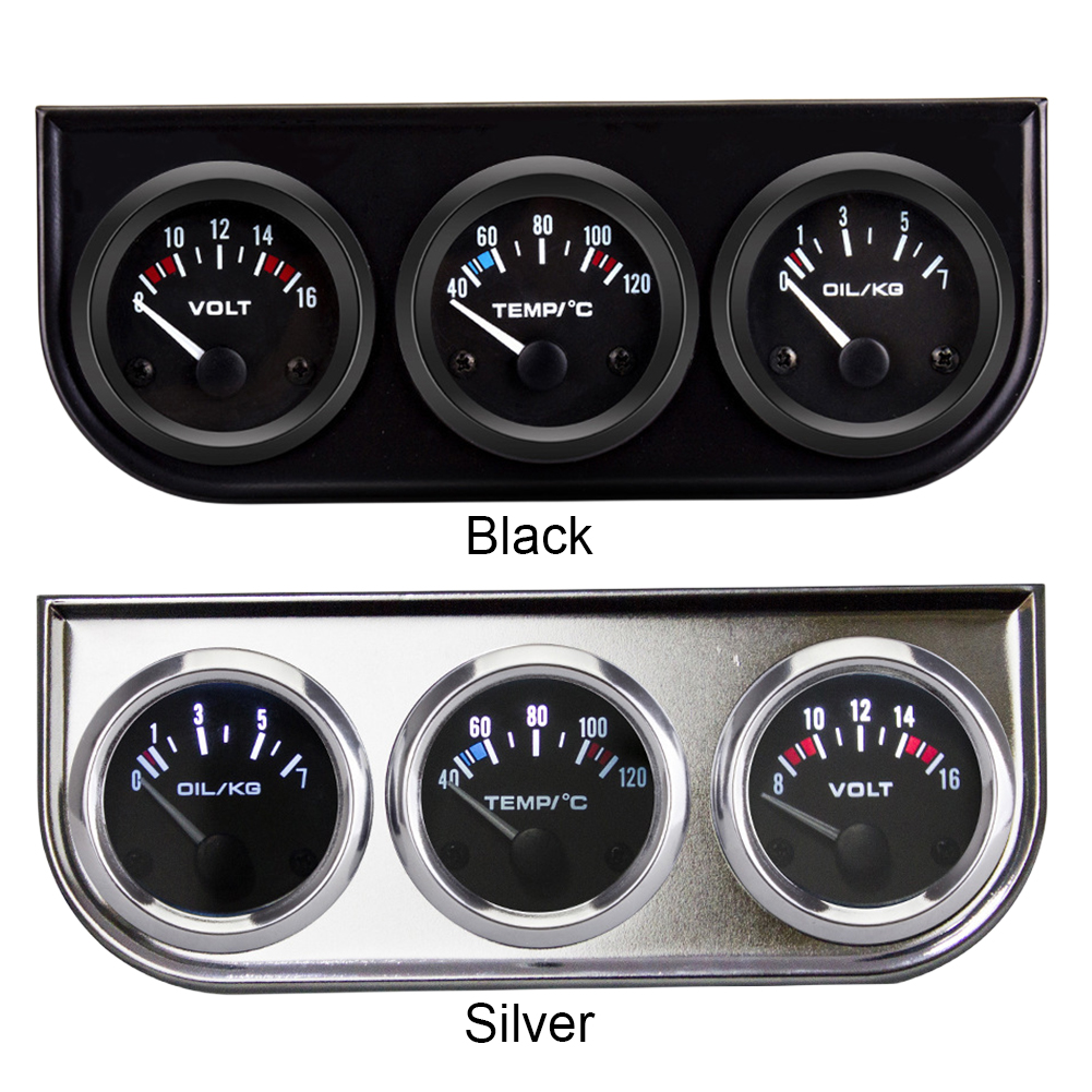 Car Dashboard Triple Meter with Sensor 3 In 1 Instrument Cluster Universal 12V Water Temp Meter Oil Pressure Gauge 2 Inch 52mm