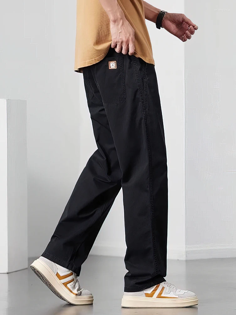 Mens Pants Cotton Straight Casual Men Work Wide Leg Brown Long Cargo Trousers Loose Drawstring Sweatpants Male