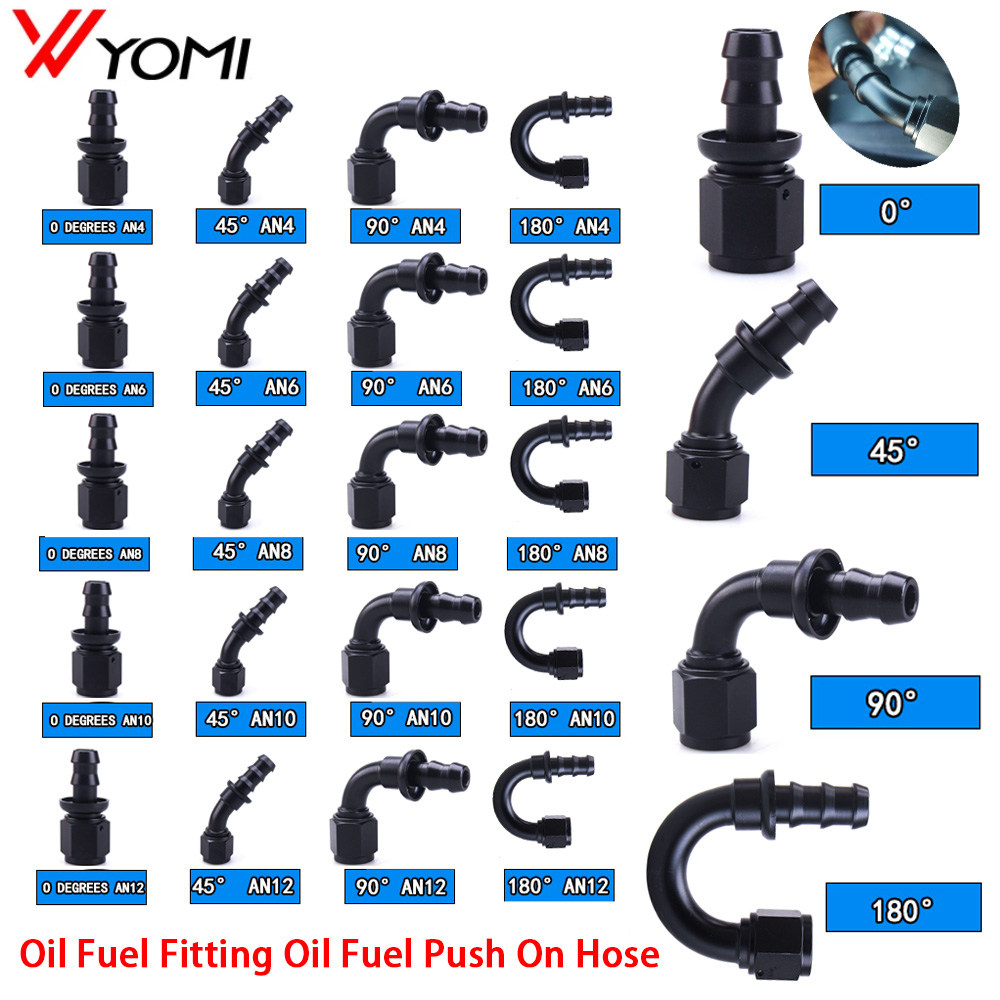 Uuiversal Aluminum AN4 AN6 AN8 AN10 Fitting Oil Fuel Push On 0 90 45 180 Degree Rubber Tube Hose End