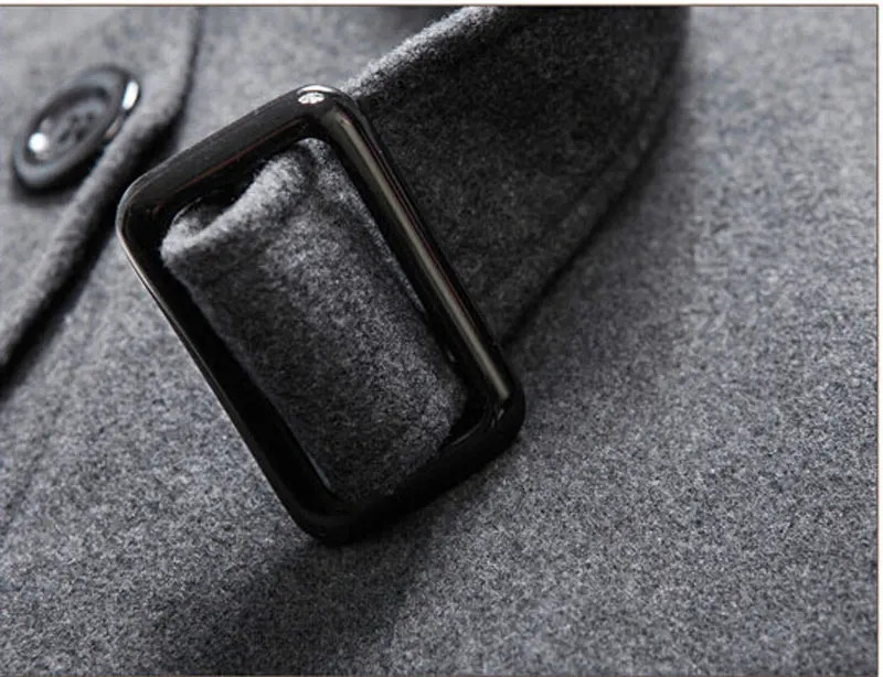 Mens wool hooded thick wool winter coat wool trench coat mens casual pocket coat with detachable cover 241112