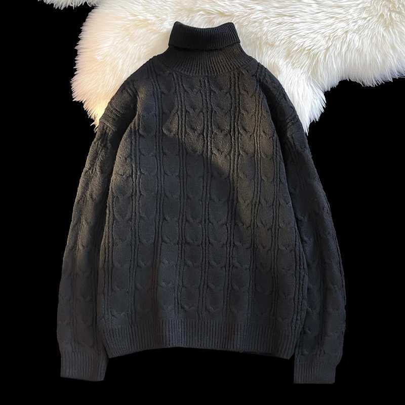 Plain weave jacket casual soft turtle neck long sleeved sweater thick warm sweater knitted ribbed jacket mens retro jacket cardigan W2411111