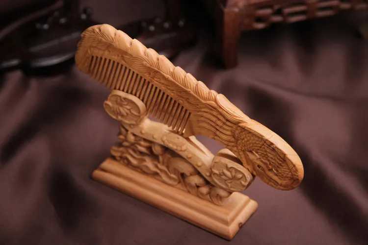 Massage hair comb handmade decoration carved patterns scalp health comb hollow outdoor portable girl gift natural peach wood comb W241112