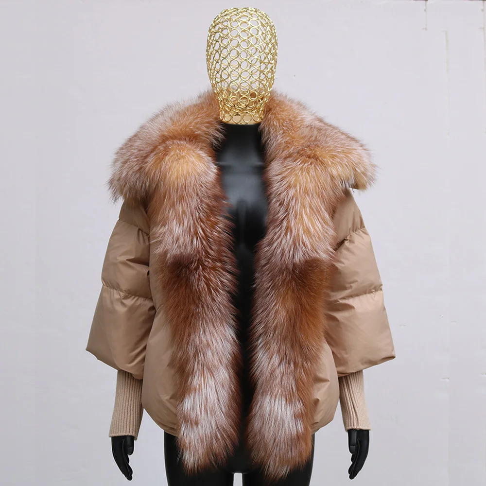Oversized Winter Warm Real Fox Fur Collar Black Down Coat Women Puffer Outerwear Jackets 2024 Autumn Winter 241112