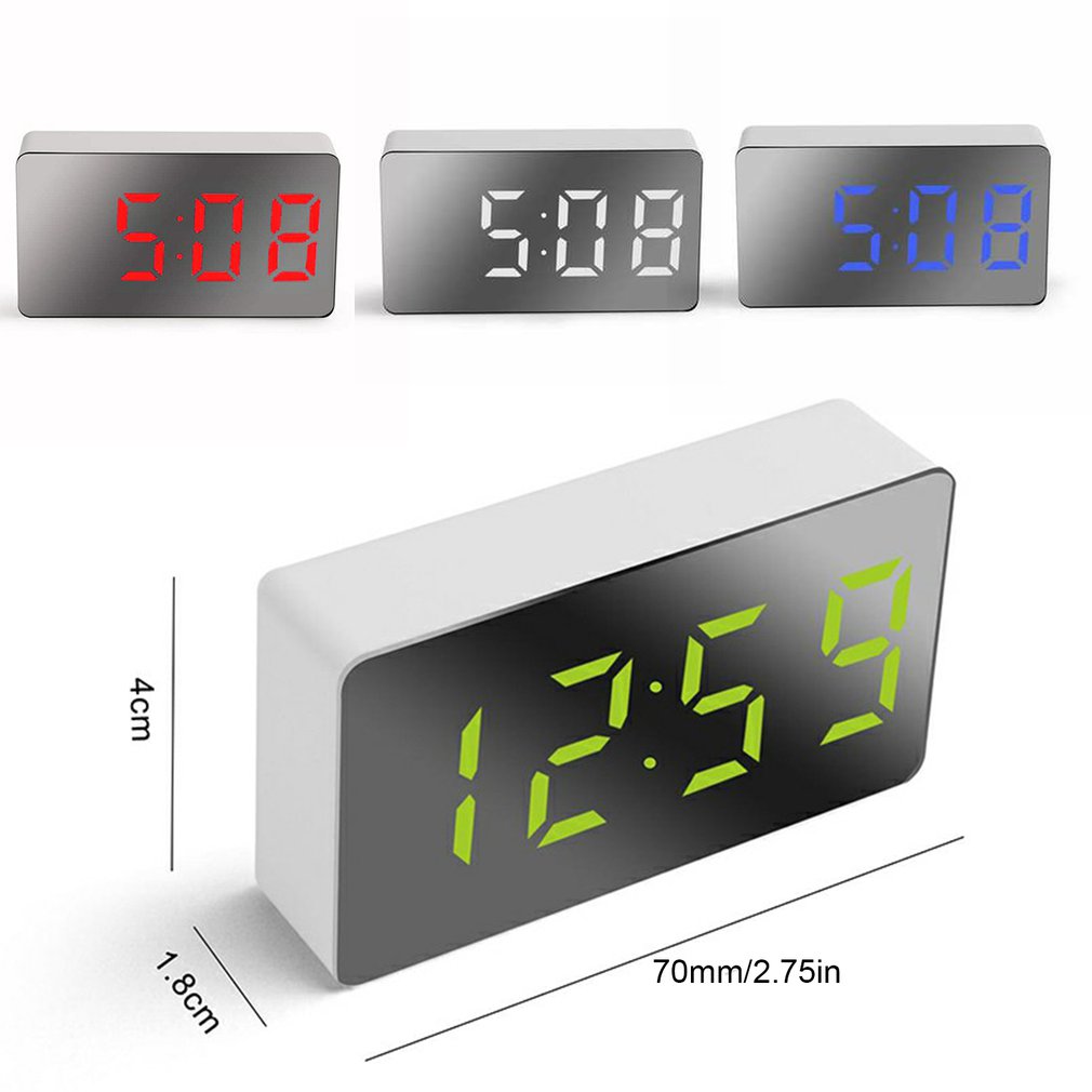 Mirror Table Clock Multifunctional Digital Alarm Snooze Display Time Night LED Light Desk Desktop Home Decor Gifts for Children