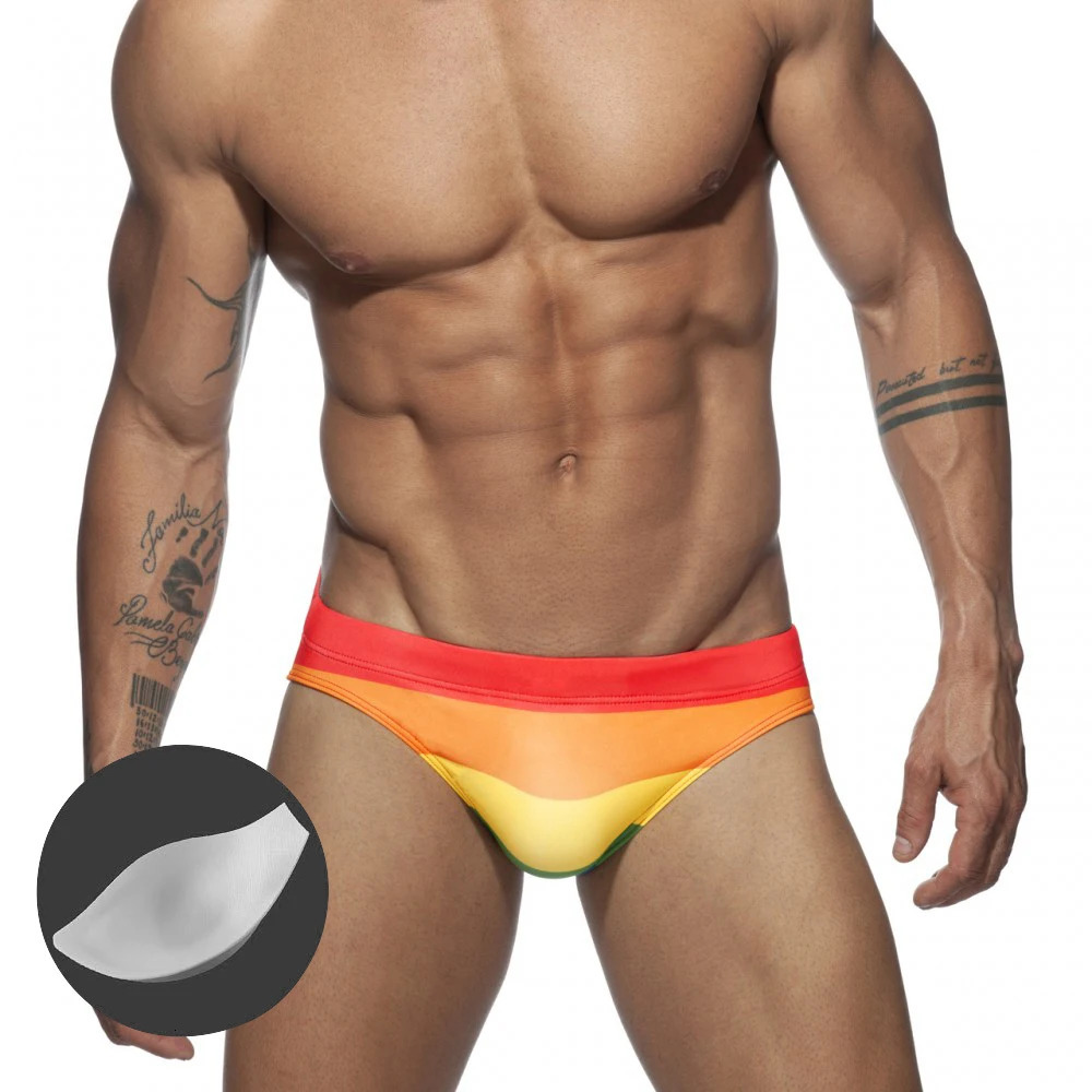 Push Pad Swimsuit Men Sexy Swimwear Swim Briefs Low Waist Bathing Suit Man Print Mens Quick Dry Beachwear Brave Person 240410