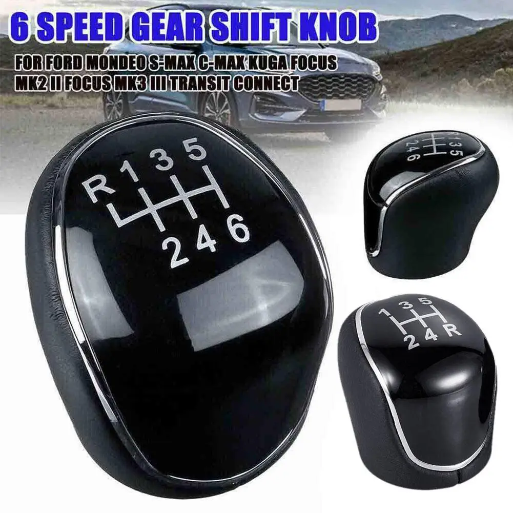 Shift Gear 5/6 Speed Knob For FORD ddmysmile Eo 4 S-Max C-Max Focus 2 Kuga Leather Shifter Lever Arm Headball Car Accessories Smile
