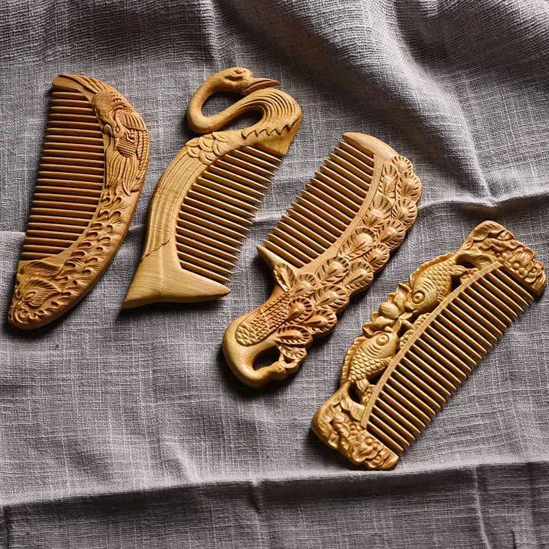 Wooden Comb Carving Phoenix Handmade Size Hair Brush Massage Hair Comb Female Gift Travel Natural Wooden Comb Thuja Portable W241112