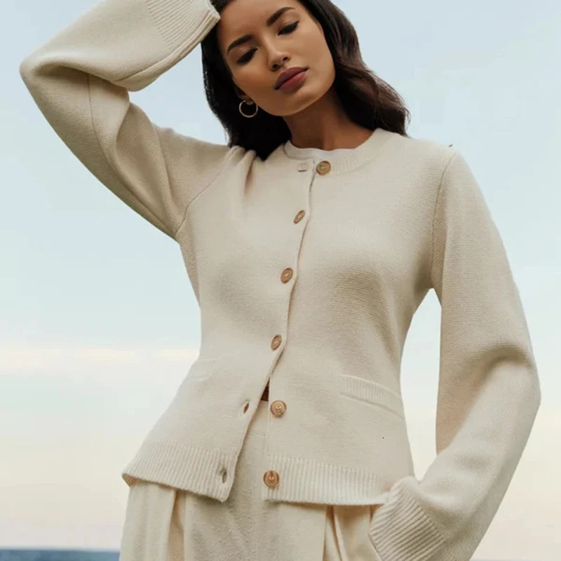 Elegant Wool Knitted Cardigan Jacket Women Autumn Winter Solid O Neck Single Breasted Slim Sweaters Streetwear Coat Outerwears 241111