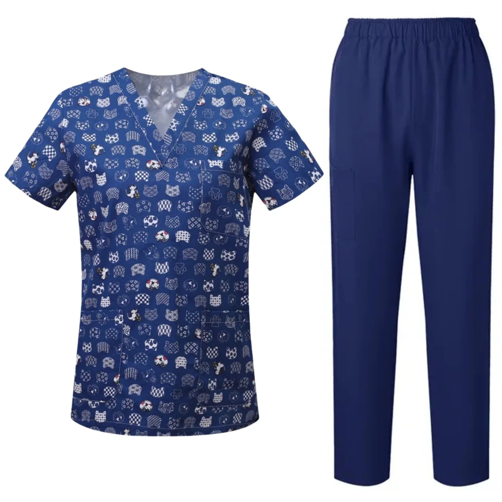 Wholesale Printing Scrubs TopsPants Uniformes Clinicos Mujer Pet Doctor Work Clothes Cotton Scrubs Workwear Women Uniforms 241112