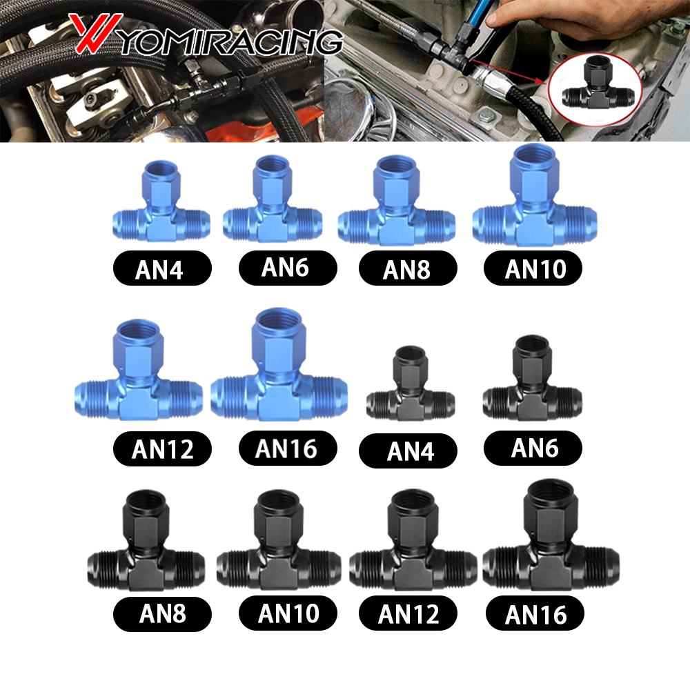 Aluminum Flare AN4 AN6 AN8 AN10 AN12 Female To Male Tee On Side Thread Fitting Adapter Black