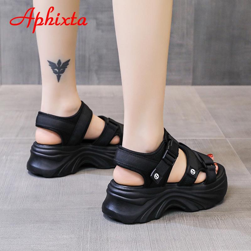 Top-Rated Canvas Wedge Platform Sandals for Women Black Buckle Slides with 6.5cm Thick Sole for Height and Comfort