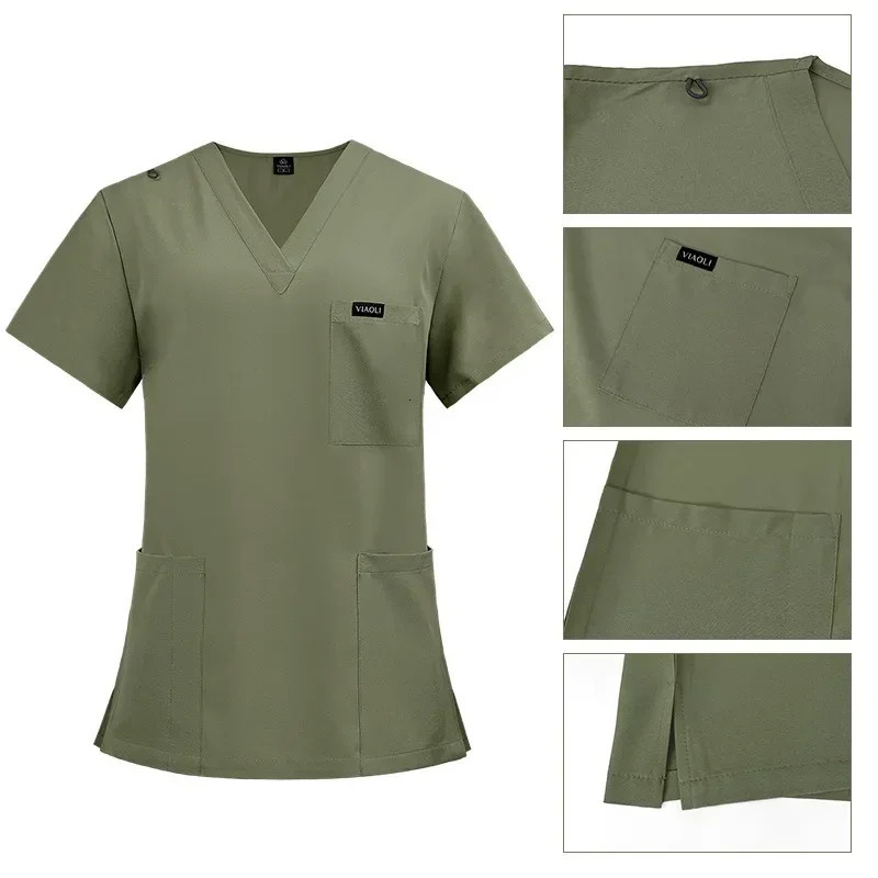 Scrubs Uniform Suit Short Sleeve V-neck Topsjogger Pants Set Nursing Uniform Women Multicolor Pet Doctor Scrub Workwear 241112