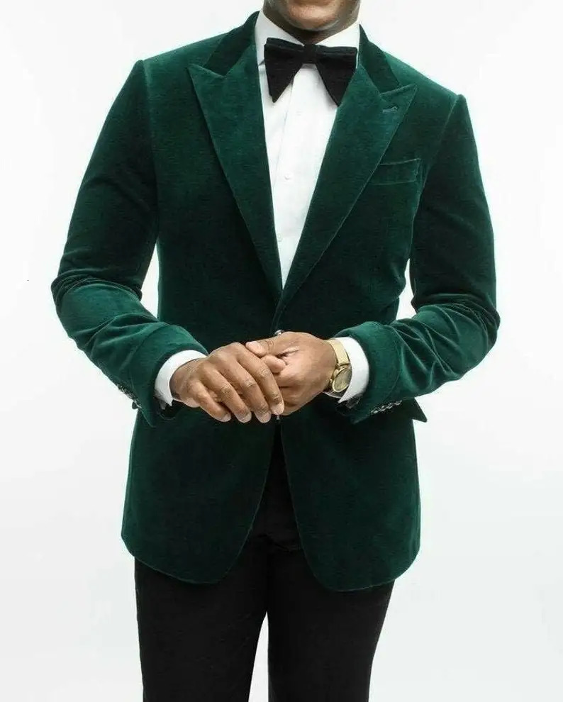 Green Velvet Coat Suits For Bridegroom Wedding Tuxedos Slim Men Blazer Custom Two Pieces JacketPants Trajes De Hombre 241111
