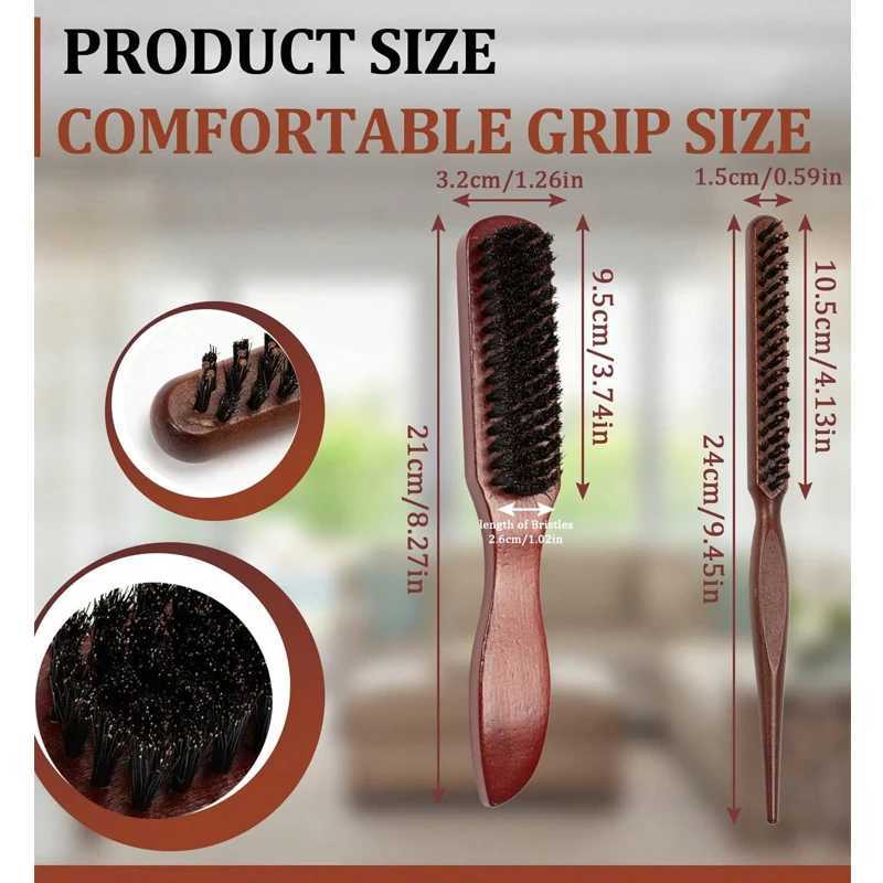 2 high-quality brushes with wooden handles to reduce curling and static scalp massage brush set suitable for all hair types W241112